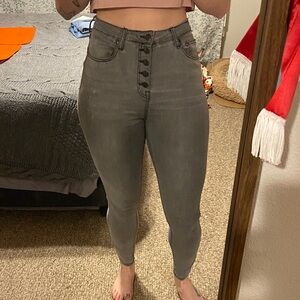 Fashion Nova Charcoal Button-Up High Rise Jeans